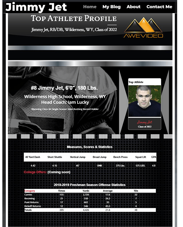 Jimmy Jet website home page image
