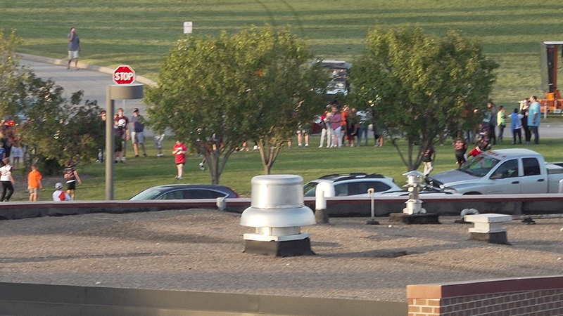 Crowd waiting in line to buy tickets at the Dowling Catholic vs. Valley High School football game on September 6, 2019.