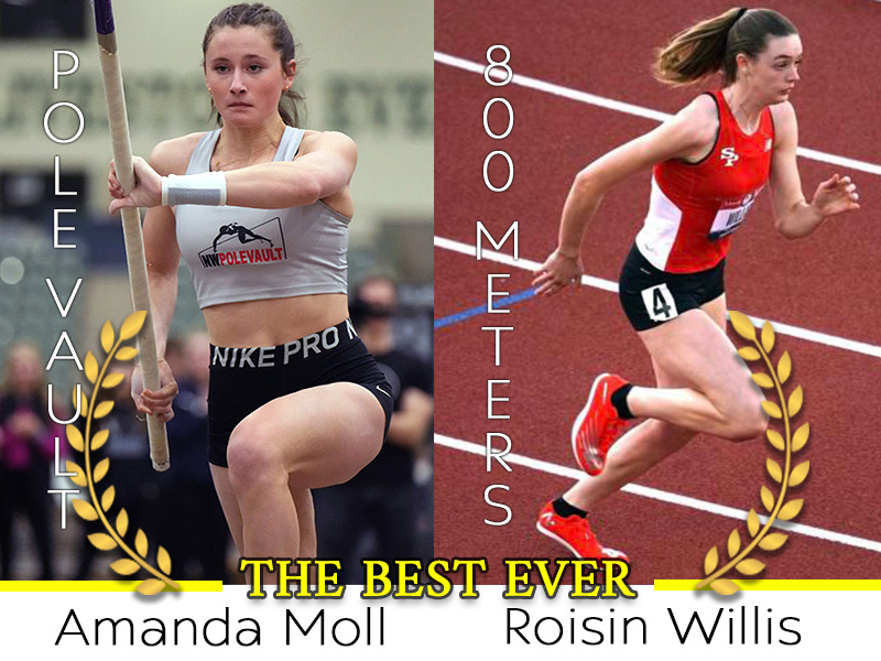2022 U.S. high school track and field record holders poster featuring Amanda Moll and Roisin Willis. Presented by USA Sports Highlights.