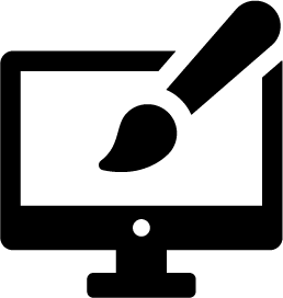 Basic Website Build icon showing a monitor an painter's brush.