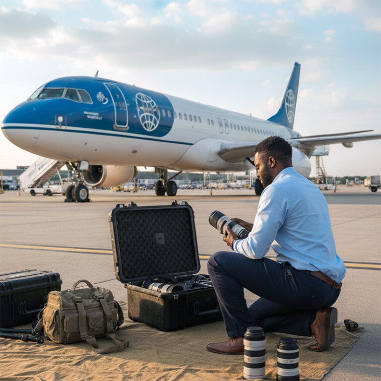 African-American-photographer-checking-his-camera-equiipment-on-airport-tarmac-1 African-American-photographer-checking-his-camera-equiipment-on-airport-tarmac-1