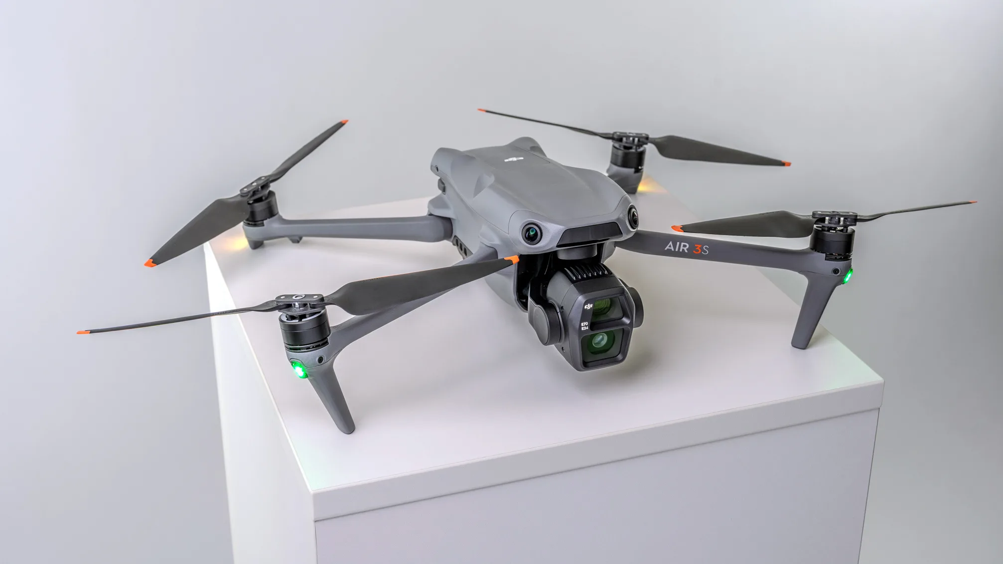 The DJI Debacle: Unpacking the true Stakes for the U.S. Drone Industry article image of Awe Video & Photo Studios DJI Air 3S drone on top of a pedestal.