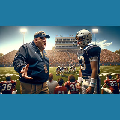 What are the real odds of Receiving a College Football Scholarship, poster image of cartoon high school coach talking to a player on the sidelines