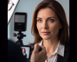 Corporate headshot and event icon image of young business woman having her picture taken.
