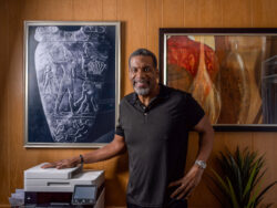 Unifying the North and South: Ancient Blueprint, Modern Execution. Standing in my office with the Cairo Museum photocopy of the front side of the Narmer Palette (c. 3100 BCE). This artifact is the oldest written record of the first sovereign state and the oldest recorded empire. It serves as the foundation for "The Deployment"—the moment where ancient African logic and modern consciousness become one. (Photo by Awe Video & Photo Studio) Nkosi Narmer in his office standing next to the Narmer Palette, the oldest written record of the first sovereign state and oldest recorded empire, symbolizing the deployment of ancient African logic and the unified sovereign mind.