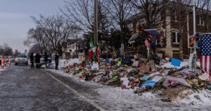 Street view of the Renee Good Roadside Memorial on Portland Avenue in Minneapolis, Minnesota, marking the location where her vehicle crashed after being fired upon by ICE agents in a residential neighborhood. January 20, 2026 (Photo by Awe Video & Photo Studio) Street view of the Renee Good Roadside Memorial on Portland Avenue in Minneapolis, Minnesota, marking the location where her vehicle crashed after being fired upon by ICE agents in a residential neighborhood. January 20, 2026 (Photo by Awe Video & Photo Studio)