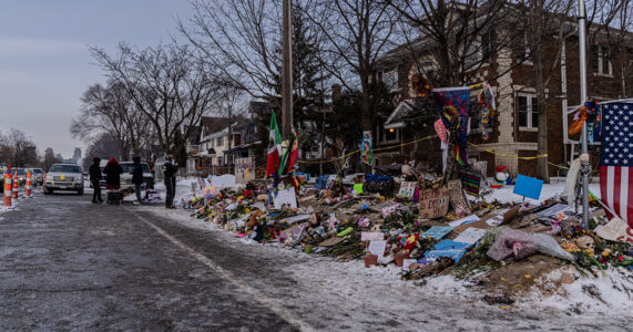 Street view of the Renee Good Roadside Memorial on Portland Avenue in Minneapolis, Minnesota, marking the location where her vehicle crashed after being fired upon by ICE agents in a residential neighborhood. January 20, 2026 (Photo by Awe Video & Photo Studio) Street view of the Renee Good Roadside Memorial on Portland Avenue in Minneapolis, Minnesota, marking the location where her vehicle crashed after being fired upon by ICE agents in a residential neighborhood. January 20, 2026 (Photo by Awe Video & Photo Studio)